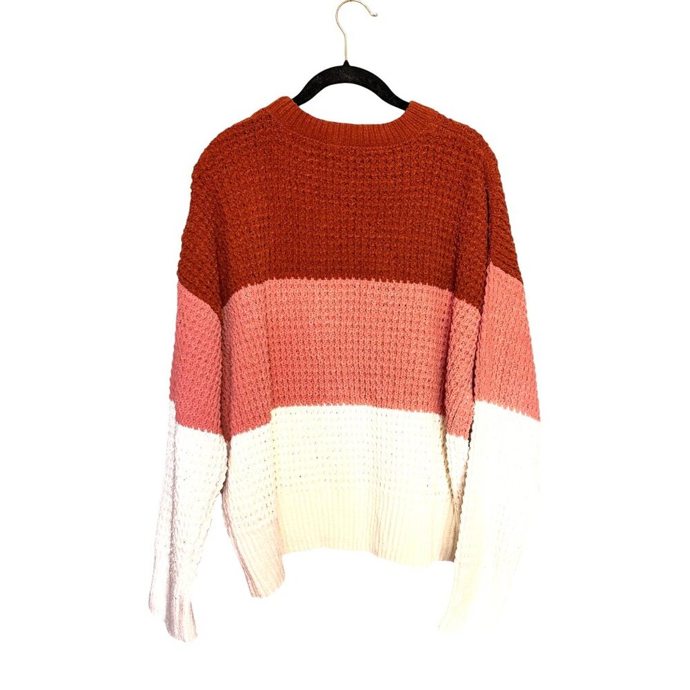 Steve Madden Women's Colorblock Chunky Waffle Knit Sweater XL Rust Pink Ivory
